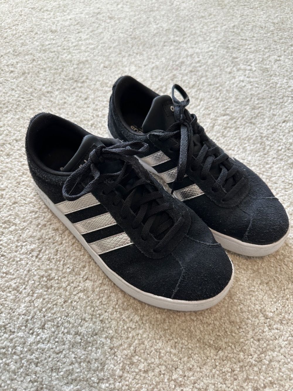 adidas Black Suede Sneakers with Silver Stripes